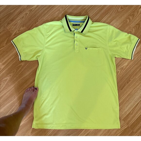 Callaway Polo Mens XL Lime Yellow Green Shirt Short Sleeve Golf Top Black Trim - Picture 5 of 9
